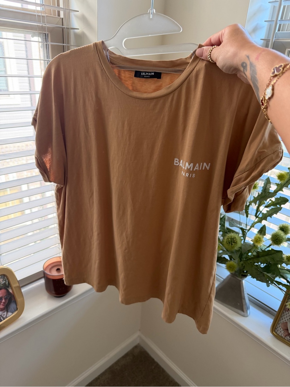 Balmain Paris Women's Brown Logo Short Sleeve Tee